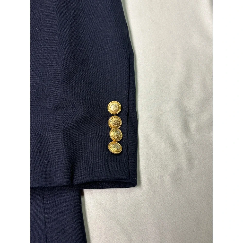 Jos A Bank Mens Navy Blue 100% Wool‎ Blazer Gold Crest Buttons 39R Sport Coat